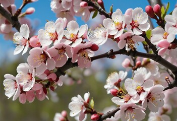 Blooming Cherry Plum Tree in a Sunlit Spring Garden