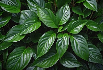 Obraz premium Lustrous Emerald Green Leaves: A Wet Nature Background