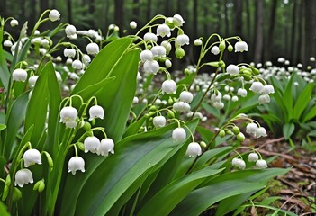 Vibrant Red Berries of Convallaria Majalis Amidst Autumn Forest Flora