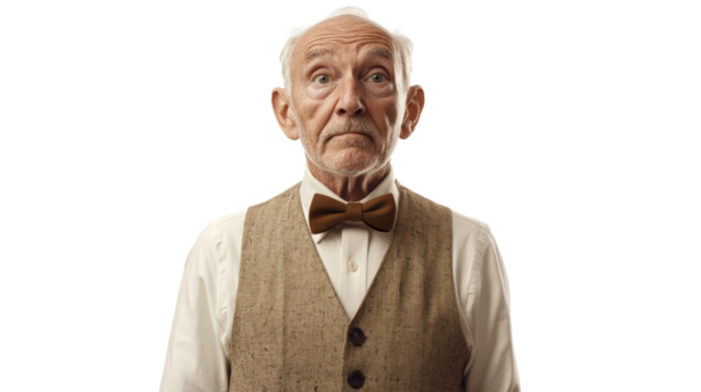 Senior professor with bow tie posing on transparent background