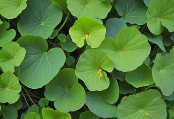 Vibrant Variegated Nasturtium Leaves in a Lush Natural Setting