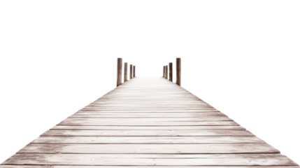 Wooden pier extending into transparent background, creating an idyllic seaside scene