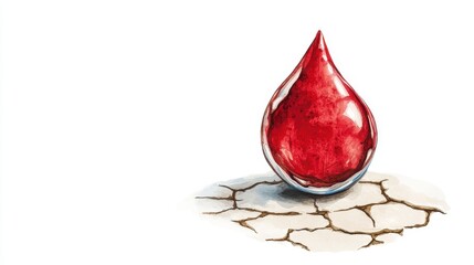 Obraz premium Red Blood Drop On Cracked Earth Watercolor Painting