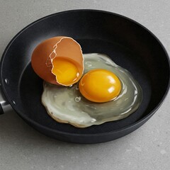 Broken egg design on frying pan 