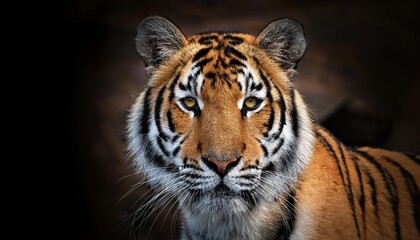 Naklejka premium Vivid Portrait of a Striking Bengal Tiger, Captured in the Heart of the Indian Jungle at Twilight, Showcasing Intense Eyes, Powerful Stance and Rich Fur Textures.