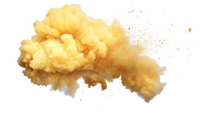 Yellow dust cloud exploding on transparent background