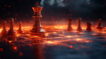 Obraz premium Fiery Chess King Strategy Game Inferno Background