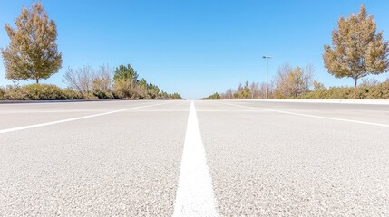 Fototapeta premium Sunny road vanishing point, clear sky, desert landscape, travel concept