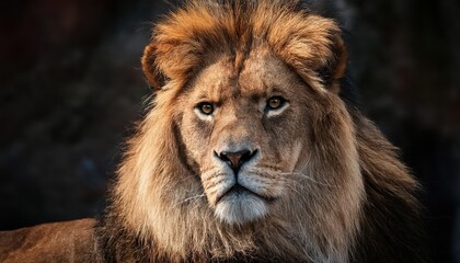 Obraz premium Powerful and Majestic CloseUp of a Regal Lion King, Exuding Stern Determination and Dignity, Captured in Stunning Clarity.