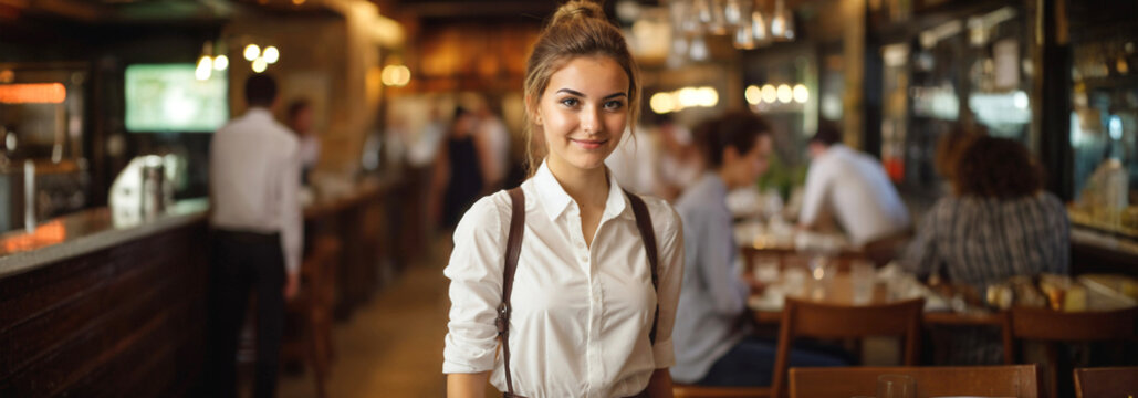 Portrait of a smiling waitress in a restaurant