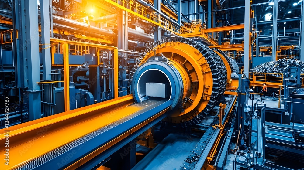 Poster highly advanced automated waste recycling center utilizing technology to instantly sort and process 