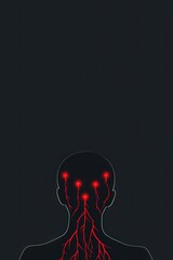 Abstract Silhouette with Red Neural Connections