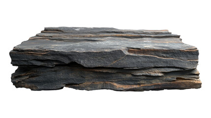 Dark rock stone slate with a rough uneven texture. solated on transparent background