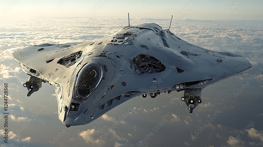 Aufkleber Innovative Futuristic Stealth Drone Hovering Above Restricted Airspace with Unknown Advanced Military Technology and Capabilities for Surveillance Reconnaissance and Potential Combat