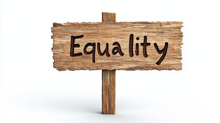 Rustic Wooden Equality Signpost on White Background