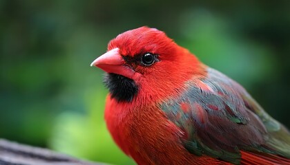 Vibrant RedPlumaged Beauty Striking Closeup of a Charming Songbird Against a Backdrop of Lush Greenery and Dappled Sunlight