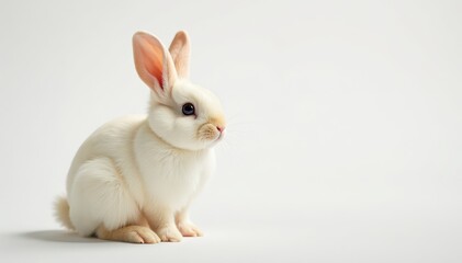 Fluffy Easter bunny against pure white chick background, artwork, celebration, hare