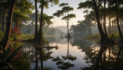 Solitaria figura en el borde de la Laguna Grande Amazonia, figura, paisaje, amazonia