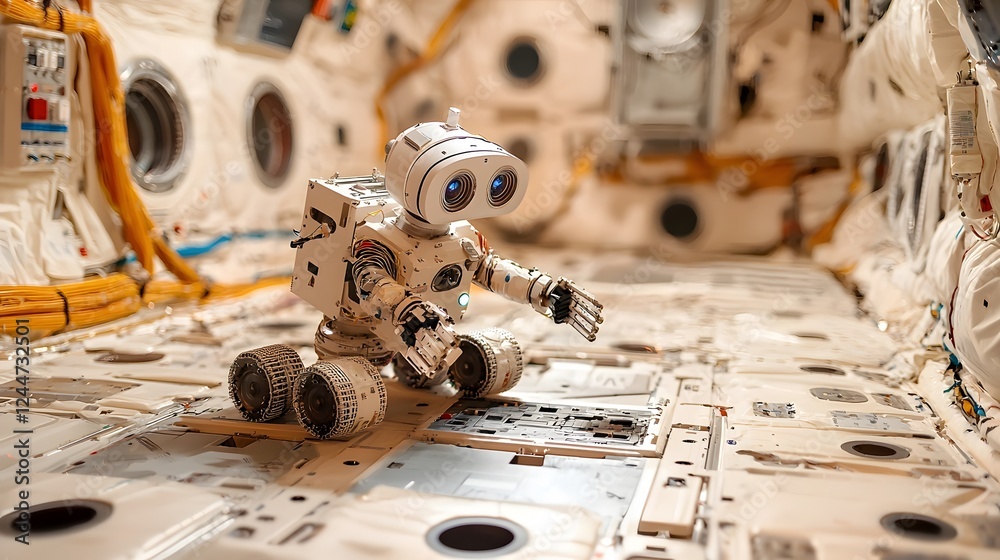 Aufkleber Robotic Assistant Helping Engineers Construct a Futuristic Zero Gravity Space Structure for and Research in the Cosmos