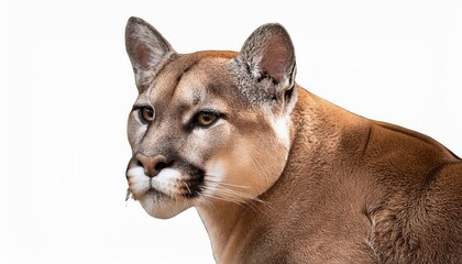 Naklejka premium Majestic Black Puma Strikingly Portrayed Against a White Background, Capturing the Raw Power and Beauty of this Wild Cat