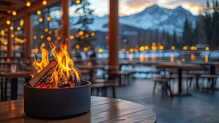Cozy Fire Pit Illuminates Outdoor Restaurant Patio