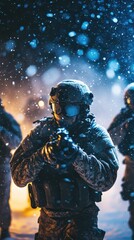 Night Operations: Soldier in Snowstorm