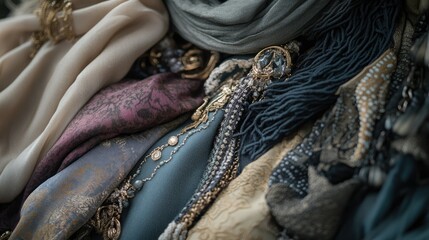 Obraz premium Luxurious Fabrics and Jewelry Close-Up