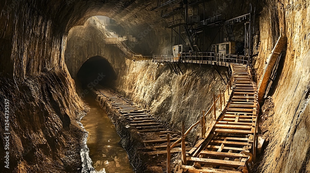 Aufkleber Winding underground tunnel leading to a hidden high security facility where scientists and engineers work on advanced top secret research projects and experiments