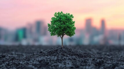 Recycle sustainability renewal concept. Conceptual image of a barren landscape revitalized through sustainable recycling, recycle renewal, nature s revival
