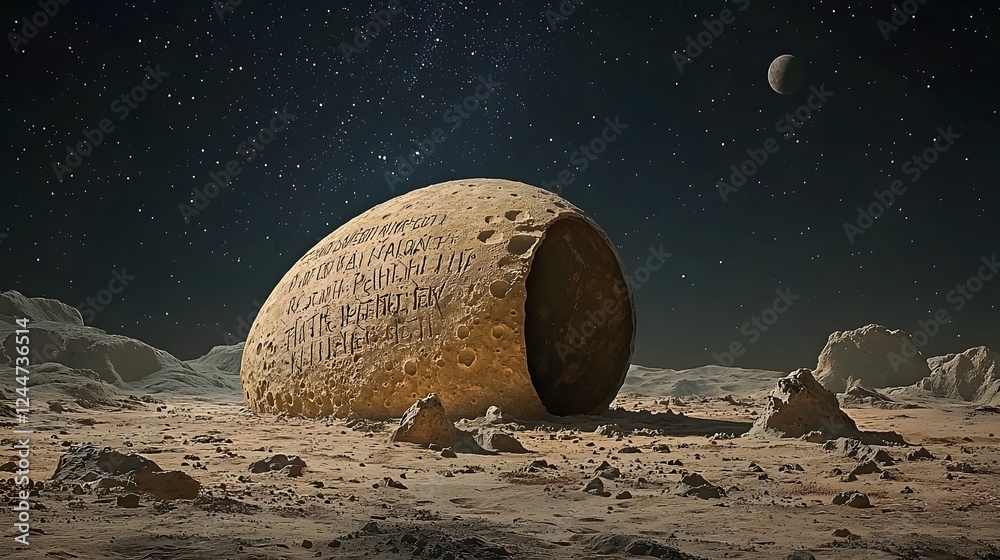 Poster A giant monolith discovered buried deep beneath the surface of the Moon revealing mysterious alien inscriptions and hinting at the presence of an ancient extraterrestrial civilization