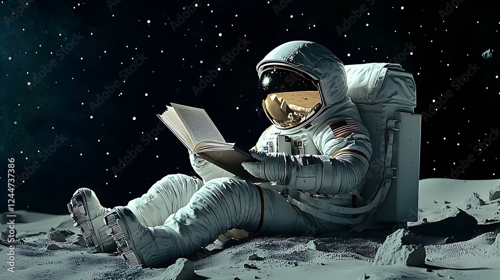 Aufkleber a lone astronaut isolated and dwarfed by the vast starry expanse of the lunar landscape discovers a 