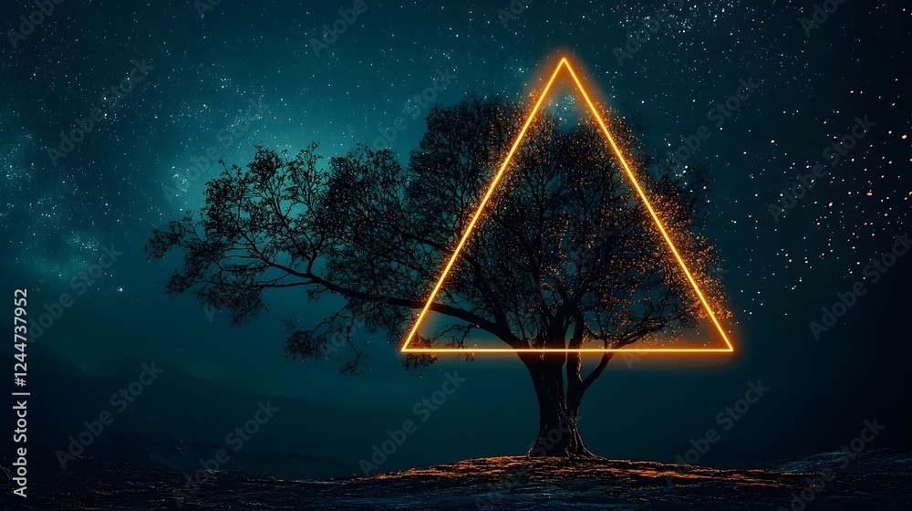Poster a mysterious glowing triangular form appears in the night sky casting an ethereal glow over the silh