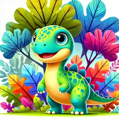 Cute dinosaur in colorful cartoon style