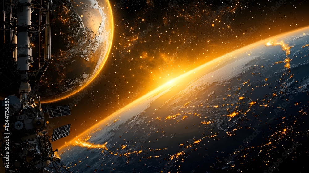 Poster A strange celestial alignment affecting the Bermuda Triangle causing mysterious disturbances in the atmosphere and space  Dramatic futuristic and powerful cosmic event with glowing energy and light
