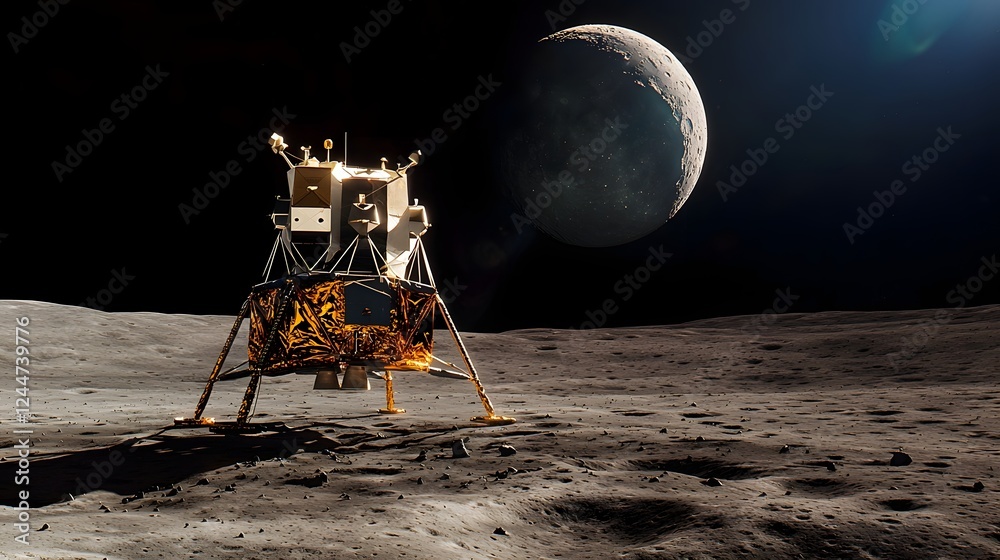 Poster clandestine spacecraft silently lifting off from the lunar surface under the cover of night embarkin