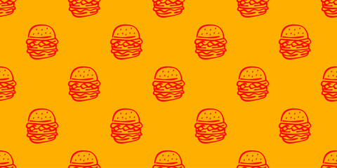 doodle burger pattern background. doodle fast food burger seamless pattern background. seamless pattern of burger in doodle style. Seamless Pattern of a Cheese Burger or Hamburger. hamburger pattern.
