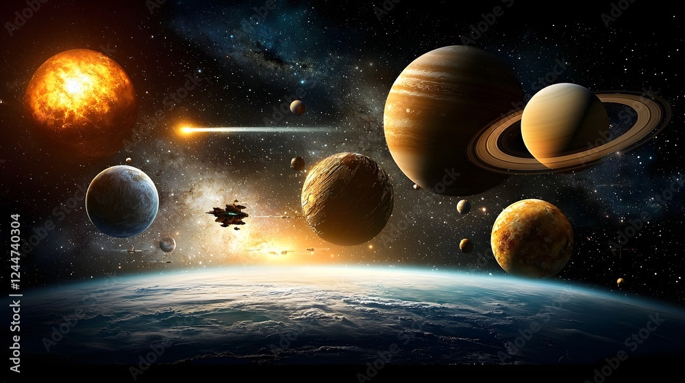 Poster cosmic alien warfare in the vast galaxy multiple alien species battling for galactic supremacy in an