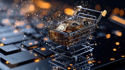 E-commerce digital marketing gold shopping cart online shopping