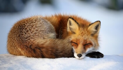 Naklejka premium Winters Embrace A Red Fox Gazes Intently Amidst the Tranquil Blanket of Fresh Snow, Capturing the Serene Beauty and Stillness of a Frozen Morn.