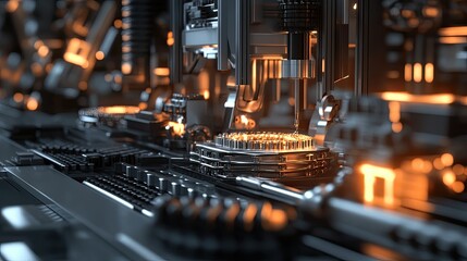 High-Tech Manufacturing Process: Precision Automated Assembly Line