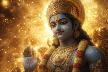 Lord Krishna divine cosmic background, spiritual art, religious faith
