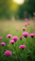 Obraz premium Soft focus of pink heather flowers in a lush floral meadow, soft focus, plant