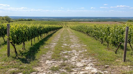Sunny Day In A Lush Green Vineyard