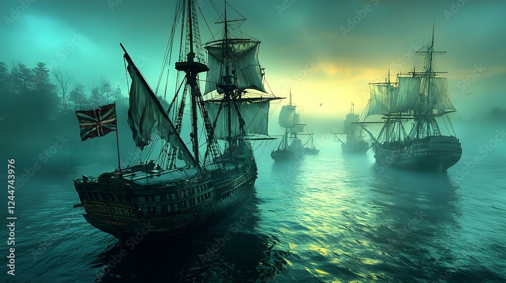 Aufkleber haunting spectral ships adrift in the mysterious bermuda triangle lost to time and shrouded in ether