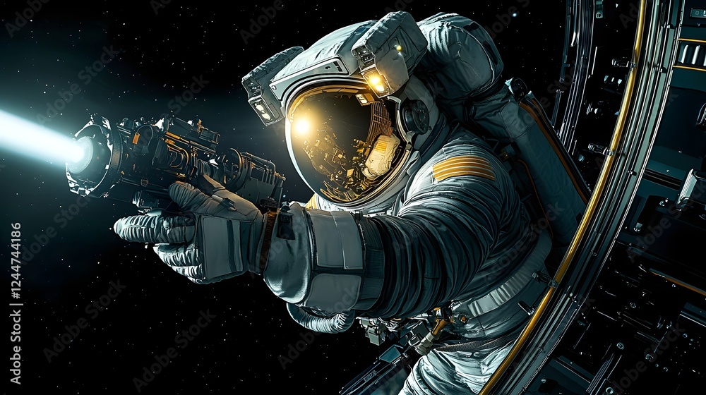Poster lunar rover examining the moon s landscape and detecting unnatural structures during a futuristic sp