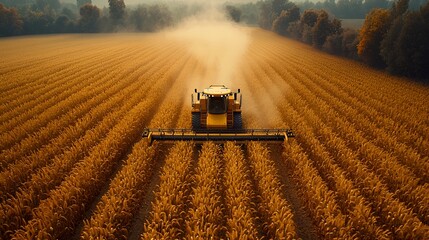 Fototapeta premium Harvest Combine harvesting wheat field, autumn. Agricultural background, food production