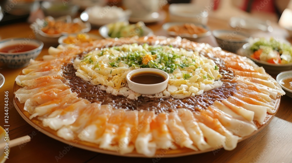 Wall mural Korean Seafood Pajeon: Crispy Savory Pancake with Green Onions