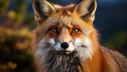 Fototapeta premium Vibrant Red Fox Dashing Through Snowy Forest Majestic Mammal Captured in Winter Wonderland, Showcasing Wild Beauty and Survival Instincts