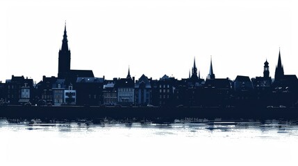 Naklejka premium Silhouette of Metz city skyline with river reflection at dusk, France