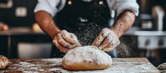Baker Kneading Dough with Flour, Culinary Artistry